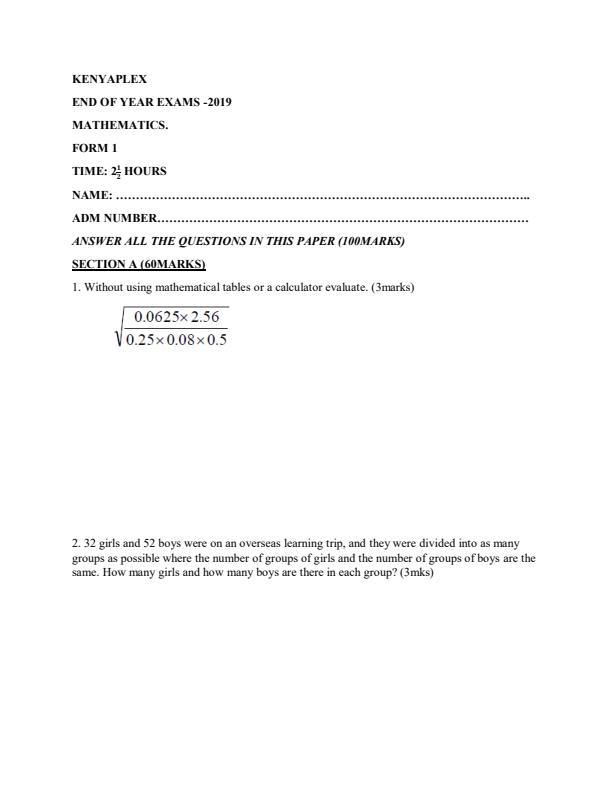 Preview page Mathematics-Form-1-End-of-Term-3-Examination-2019_391_0.jpg