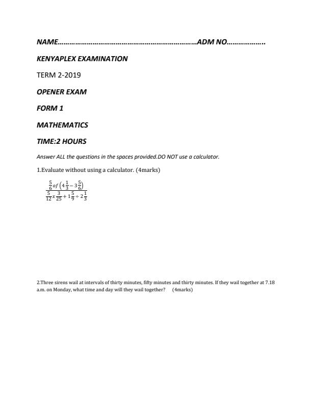 Preview page Mathematics-Form-1-Opener-Term-2-Examination-2019_123_0.jpg