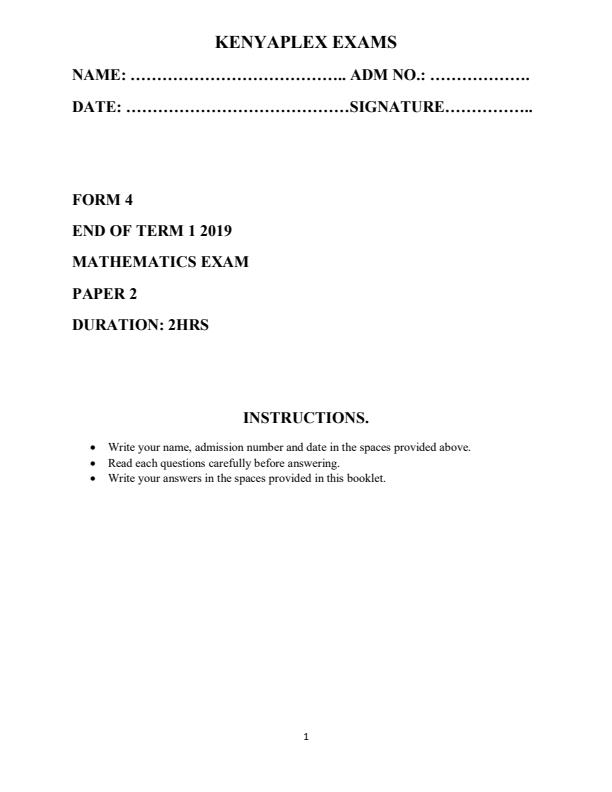 Preview page Mathematics-Form-4-End-of-Term-1-Paper-2-Examination-2019_119_0.jpg