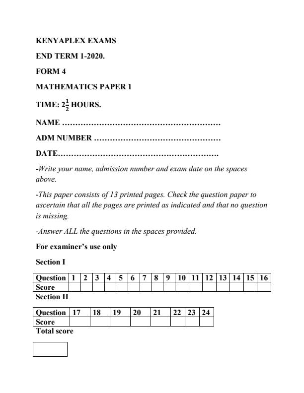 Preview page Mathematics-Paper-1-Form-4-End-of-Term-1-Examination-2020_621_0.jpg