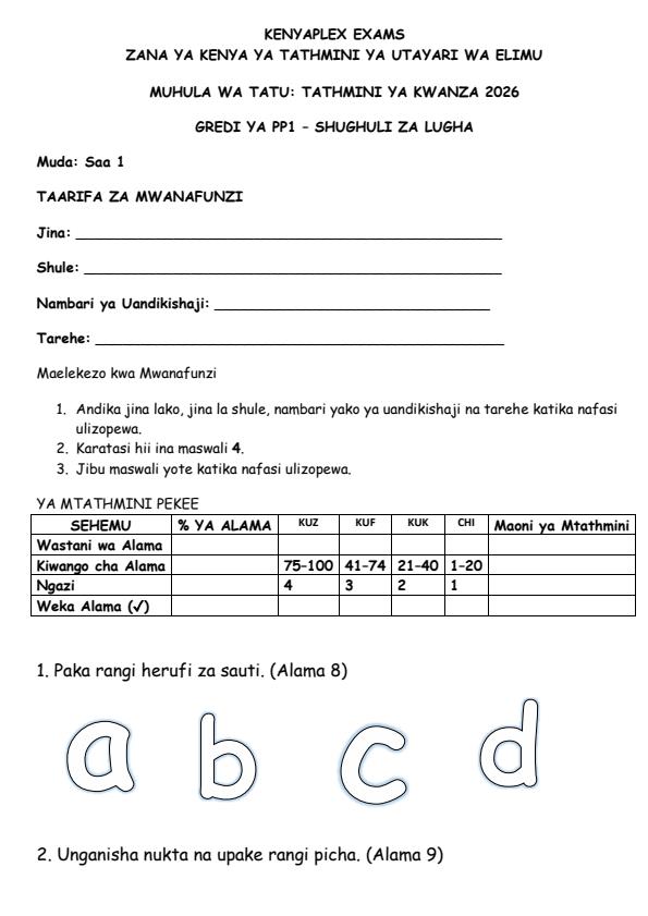 Preview page PP1-Kiswahili--Shughuli-za-Lugha-Term-3-Opener-Exam-2026_6422_0.jpg