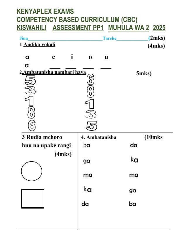 Preview page PP1-Kiswahili-Activities-Mid-Term-2-Exam-2025_4118_0.jpg