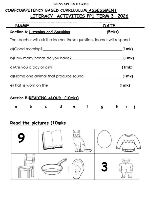 Preview page PP1-Literacy-Activities-September-Assessment-Examination-2026_6681_0.jpg