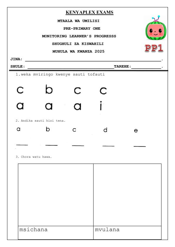 Preview page PP1-Shughuli-za-Kiswahili-Mid-Term-1-Exam-2025_3599_0.jpg