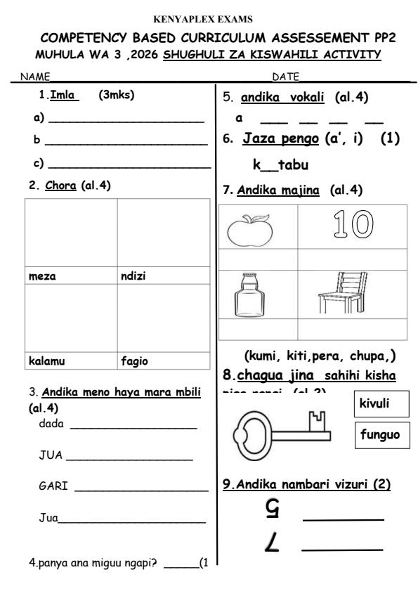 Preview page PP2-Shughuli-za-Kiswahili-Activity-September-Assessment-Examination-2026_6688_0.jpg
