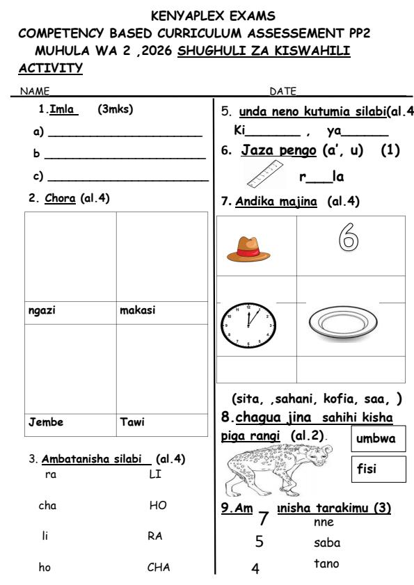 Preview page PP2-Shughuli-za-Kiswahili-July-assessment-Examination-2026_6306_0.jpg