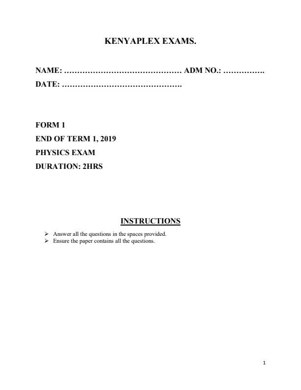Preview page Physics-Form-1-End-of-Term-1-Examination-2019_38_0.jpg