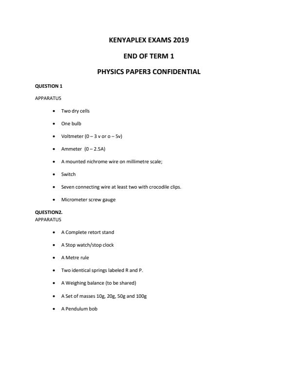 Preview page Physics-Form-3-End-of-Term-1-Paper-3-Confidential-paper-Examination-2019_100_0.jpg