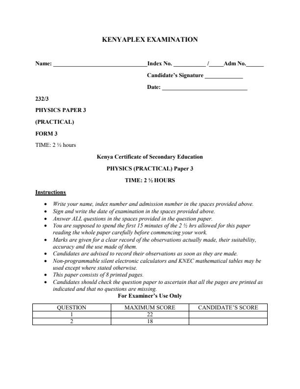 Preview page Physics-Form-3-End-of-Term-1-Paper-3-Examination-2019_79_0.jpg