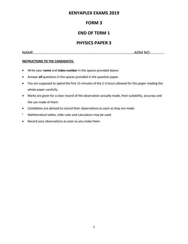 Preview page Physics-Form-3-End-of-Term-1-Paper-3-Version-2-Examination-2019_101_0.jpg