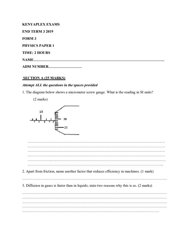 Preview page Physics-Form-3-End-of-Term-3-Paper-1-Examination-2019_371_0.jpg