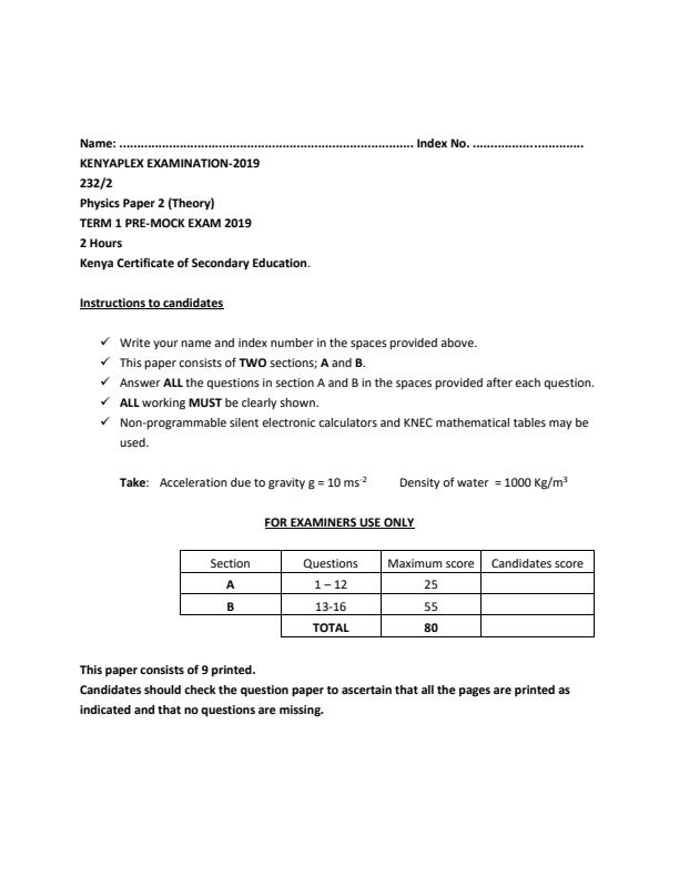 Preview page Physics-Form-4-End-of-Term-1-Paper-2-Examination-2019_121_0.jpg