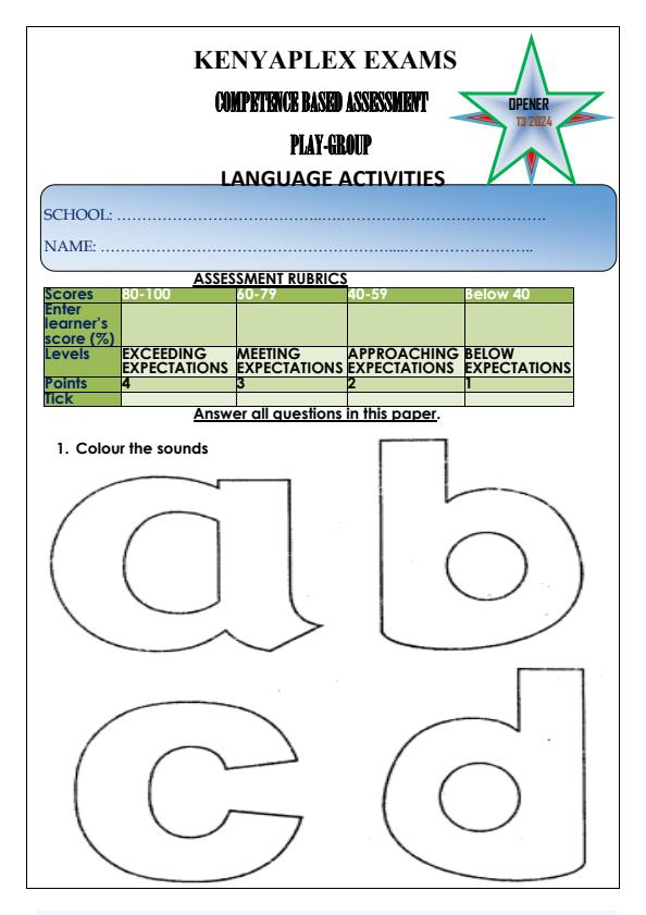 Preview page Play-Group-Language-Activities-Term-3-Opener-Exam-2024_2927_0.jpg