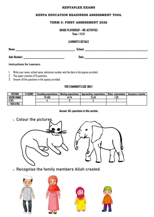Preview page Playgroup-Islamic-Religious-Education-Term-3-Opener-Exam-2026_6437_0.jpg