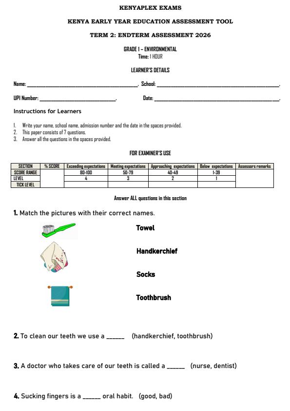 Preview page grade-1-Environmental-Activities-End-Term-2-Exam-2026_6013_0.jpg