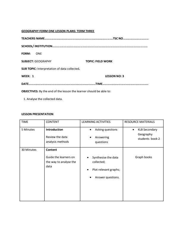 Form 1 Geography Lesson Plans 154