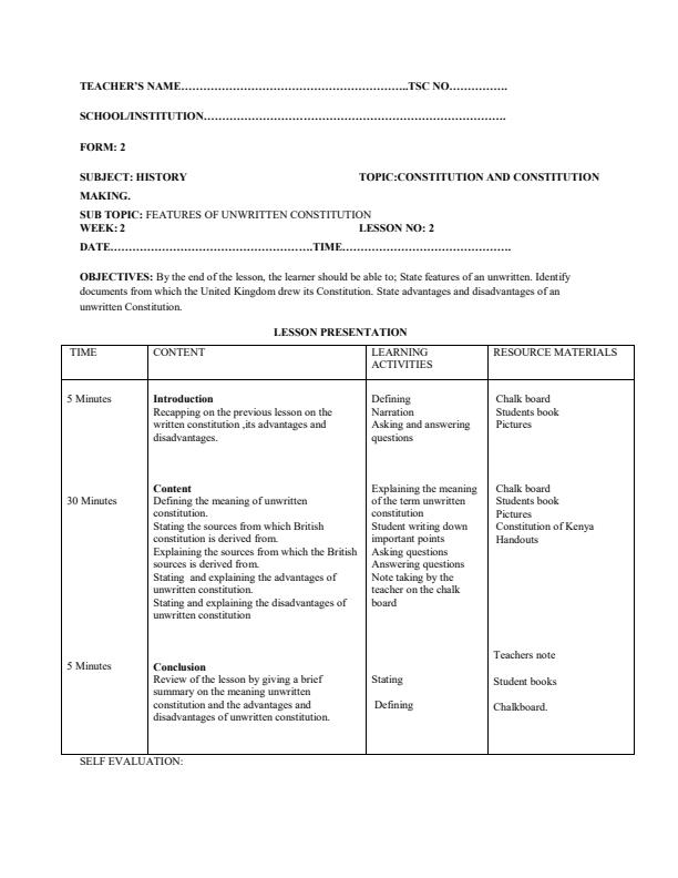 Form 2 History and Government Lesson Plans 158