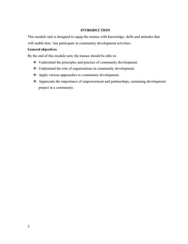 Page 3 – Introduction to Community Development Notes: Diploma in Social Work and Community Development Notes Module 1 – Kenyaplex