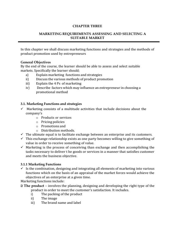 Page 1 – Marketing requirement assessing and selecting suitable market notes – Kenyaplex