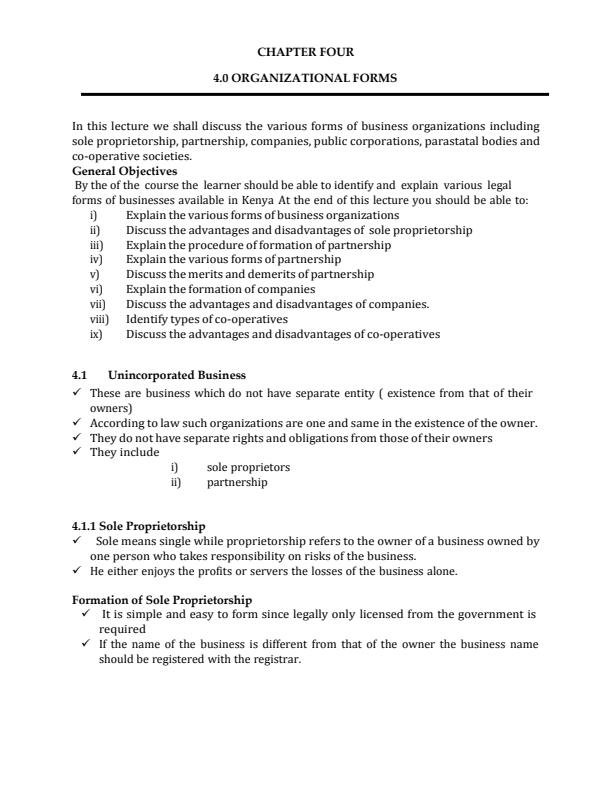 Page 1 – Organizational forms entrepreneurship notes – Kenyaplex