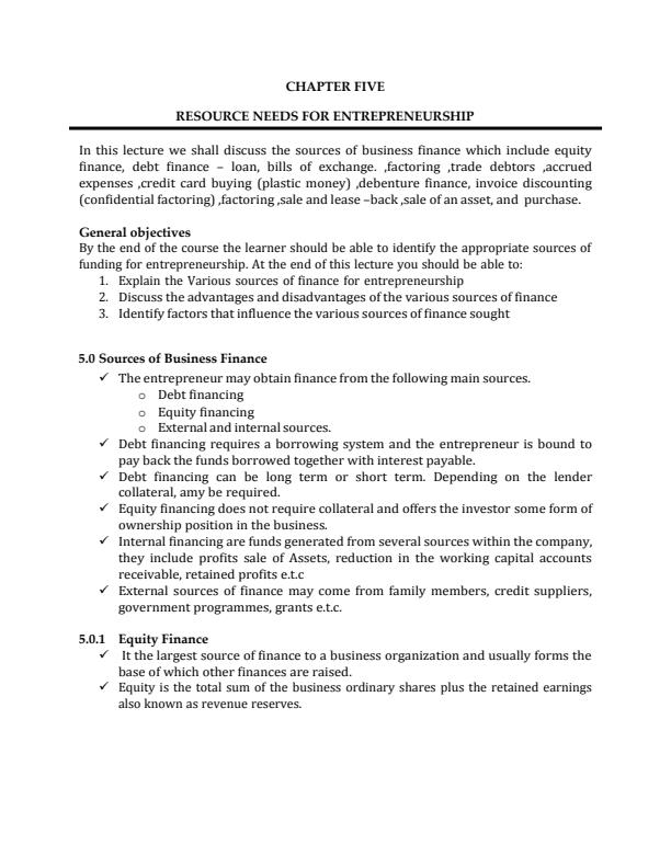 Page 1 – Resource needs for entrepreneurship  notes – Kenyaplex