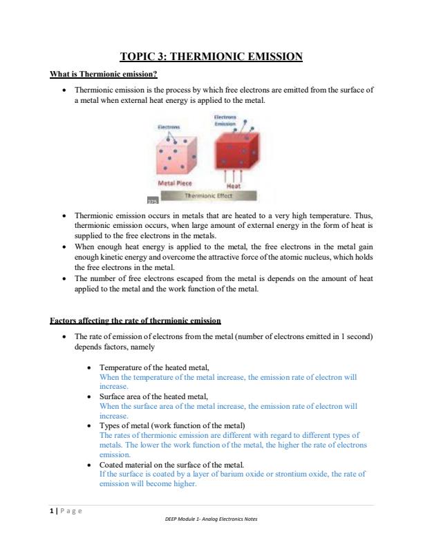 Page 1 – Thermionic Emission Notes – Kenyaplex