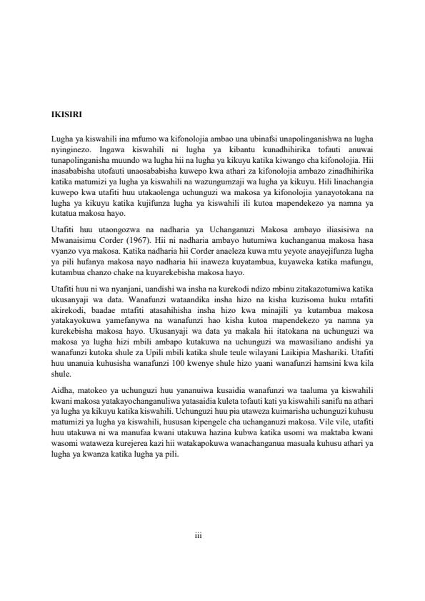 Page 1 – Uchanganuzi wa makosa ya kifonolojia ya lugha ya kiswahili yanayotokana na lugha ya kikuyu – Kenyaplex