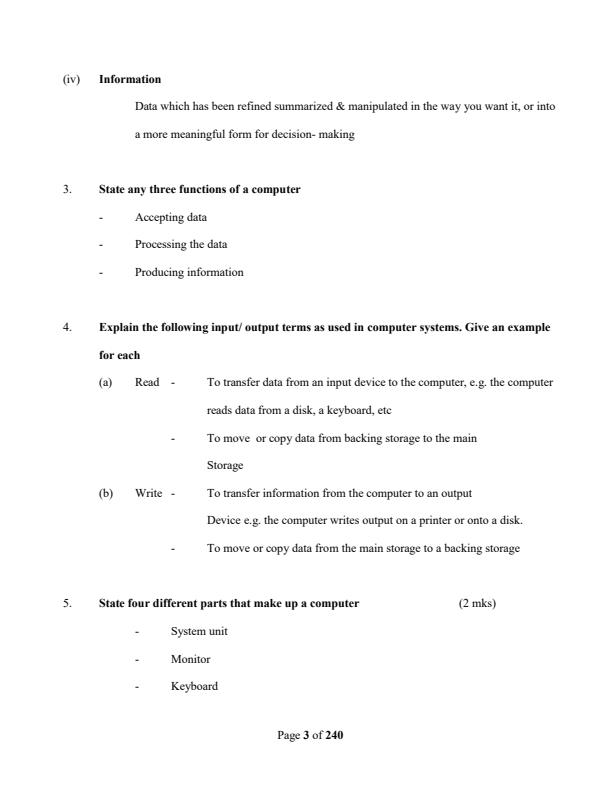 Page 3 – High School Computer Studies Revision Questions With Answers – Kenyaplex