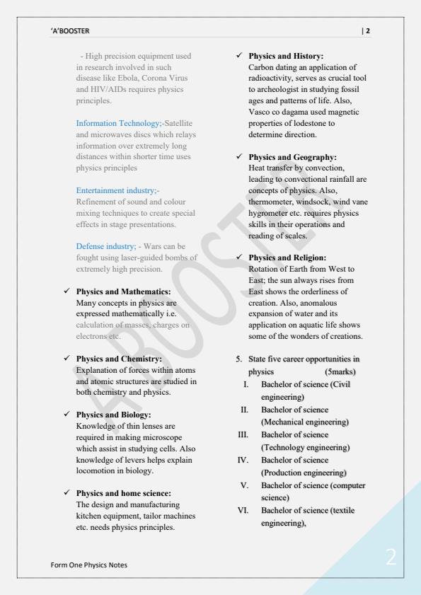 Page 2 – Physics Form One Quick Revision: Questions and Answers – Kenyaplex