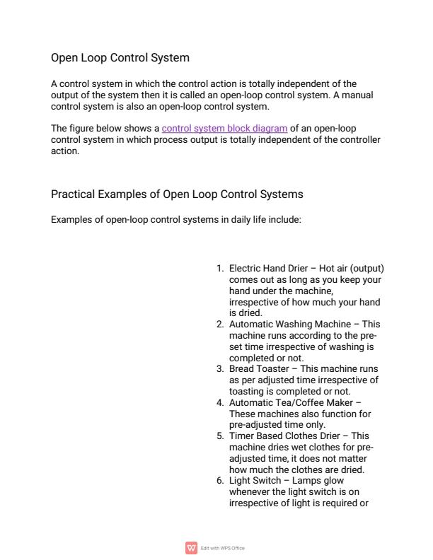 Open Loop and Closed Loop Control Systems Notes - 10091