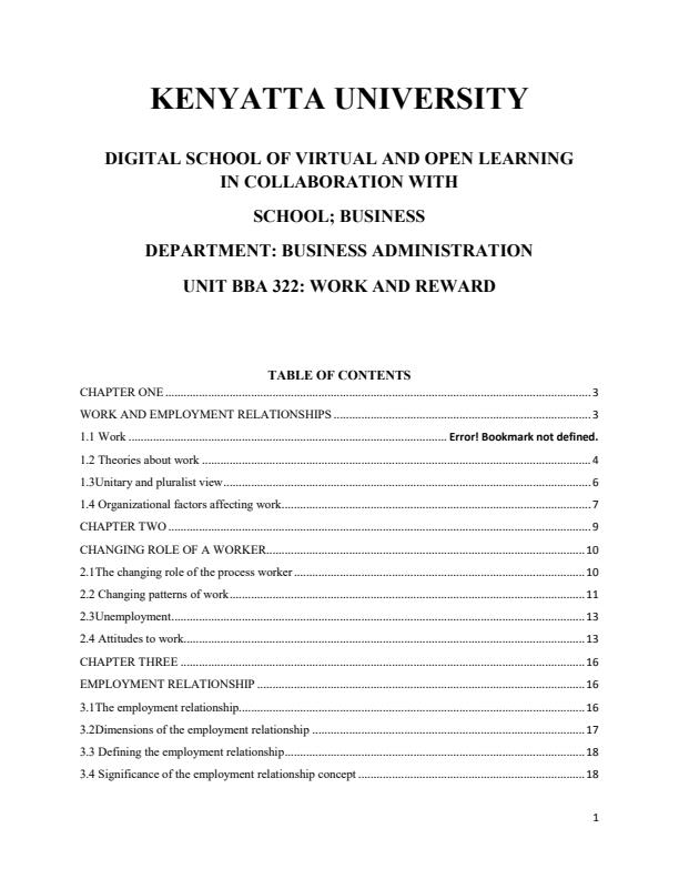 Page 1 – BHM 322: Work and Reward Notes – Kenyaplex