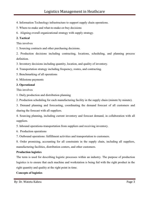 Page 3 – PHM 408:Logistics in Healthcare Notes – Kenyaplex