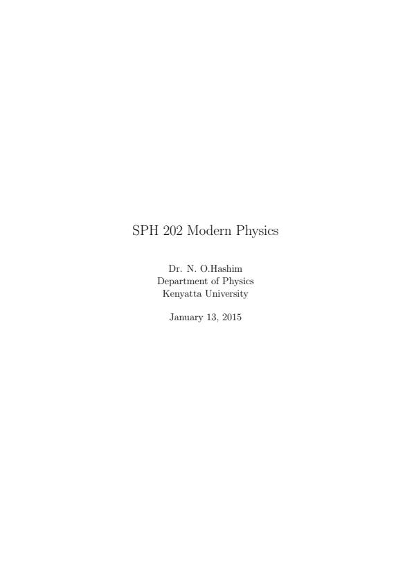 Page 1 – SPH 202: Modern Physics Notes – Kenyaplex