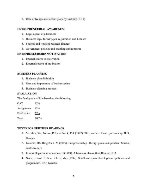 Page 2 – UCU 104: Introduction to Entrepreneurship Lecture Notes – Kenyaplex