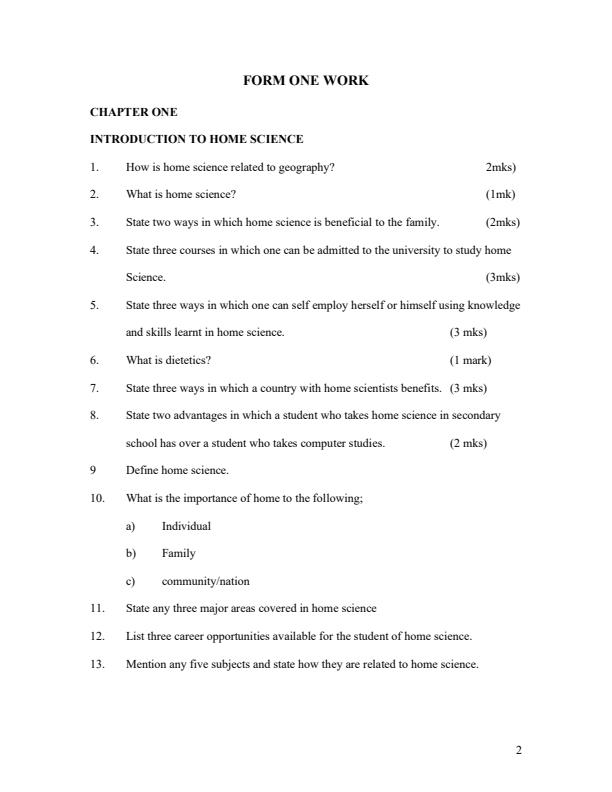 Page 2 – Form 1 and Form 2 Home Science Questions and Answers – Kenyaplex