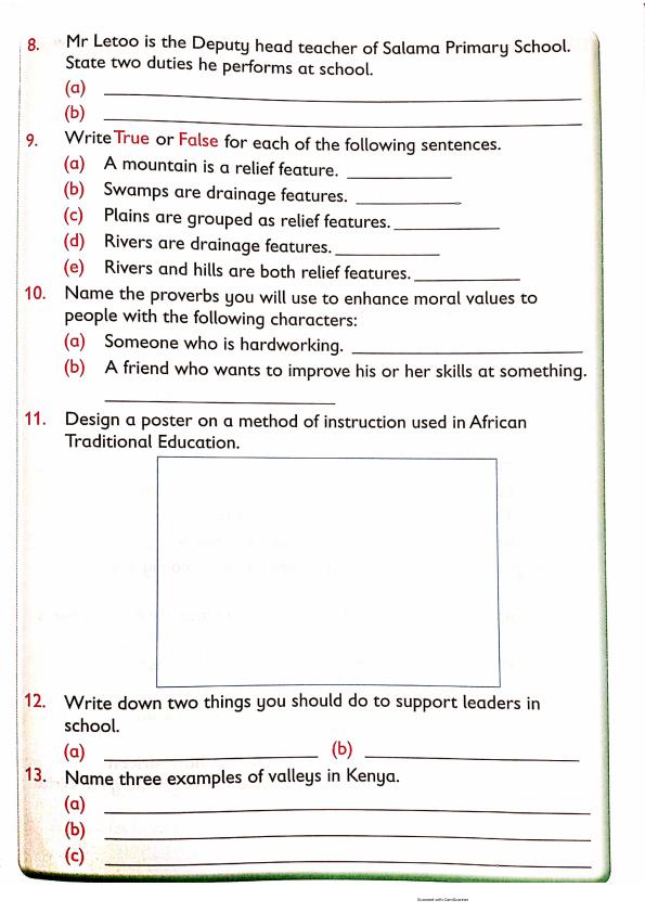 CBC Grade 5 Social Studies term 1, 2 and 3 Assessment Test 10175
