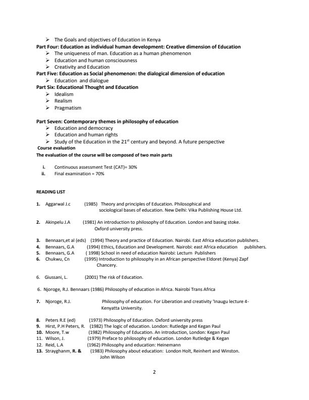 Page 2 – EDF 210: Philosophy of Education Notes – Kenyaplex