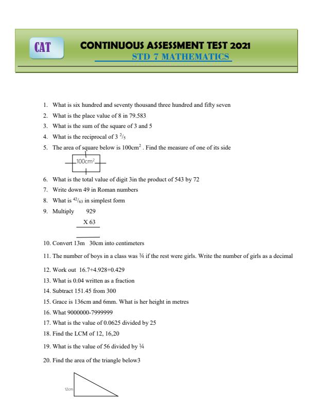 Page 1 – Class Seven Structured Revision Questions for all Subjects – Kenyaplex