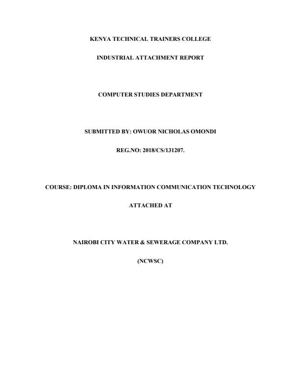 Page 1 – ICT Sample Industrial Report at Nairobi water and Sewerage Company  – Kenyaplex