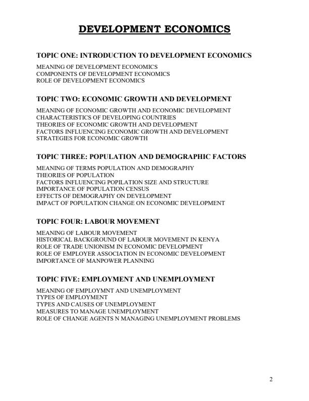 Page 2 – Development Economics Notes Module 1 – Kenyaplex
