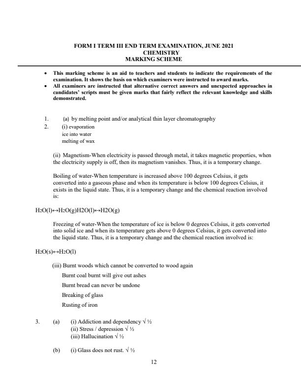 Page 1 – Form 1 Term 3 Chemistry Question Papers and Answers – Kenyaplex