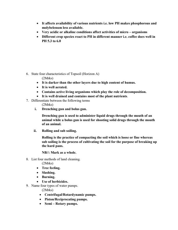 Page 2 – Form 1 End of Term 3 Agriculture Questions and Answers – Kenyaplex