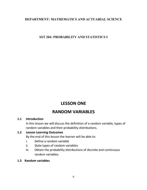 Page 1 – SST 204: Probability and Statistics I Notes – Kenyaplex