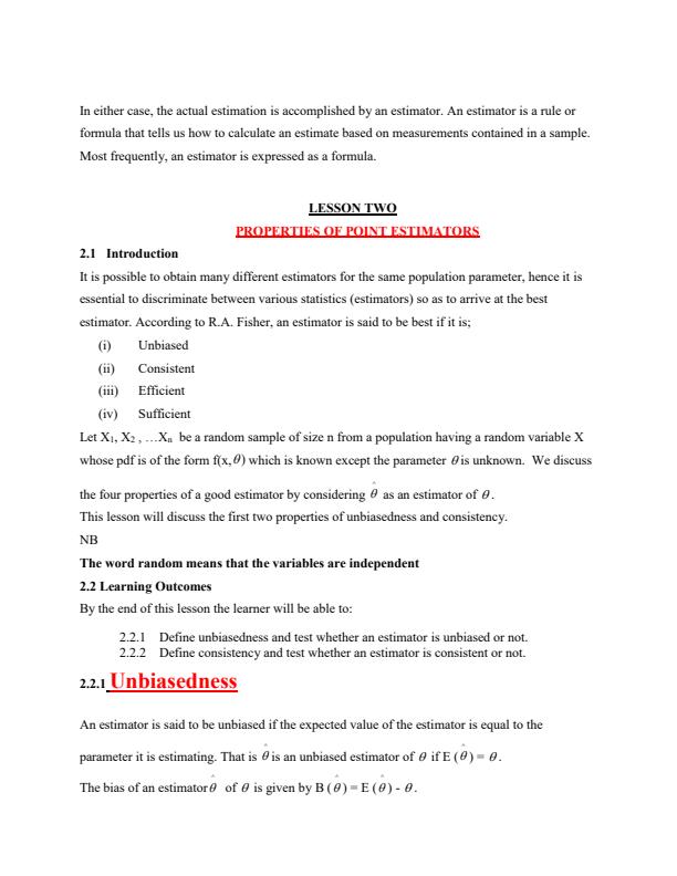 Page 3 – SST 305: Theory of Estimation Notes – Kenyaplex