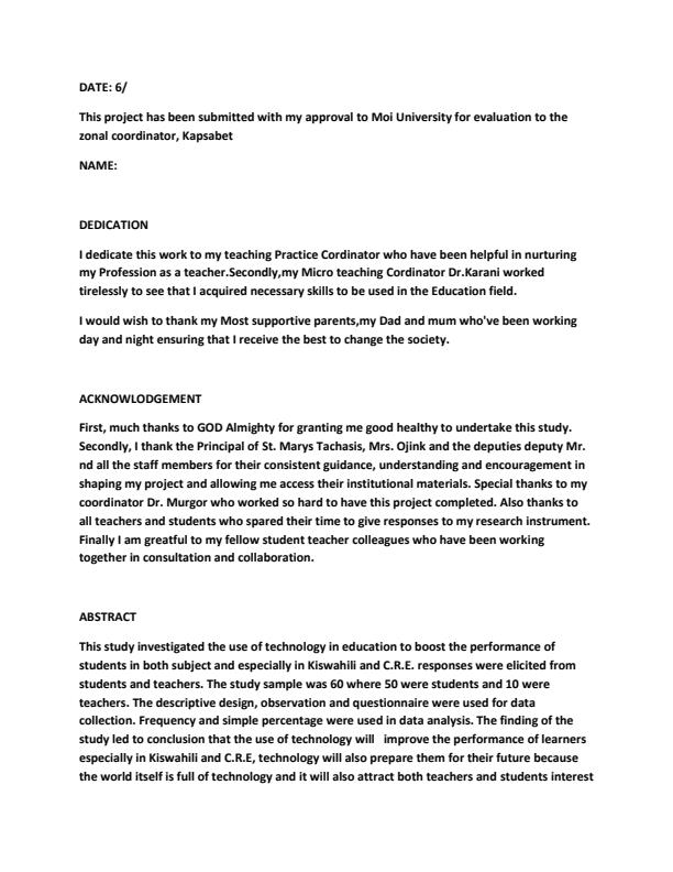 Page 1 – The Use of Technology in Education in Teaching CRE and Kiswahili: Case study: St. Marys