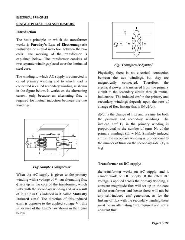 Single Phase Transformers Notes 10313