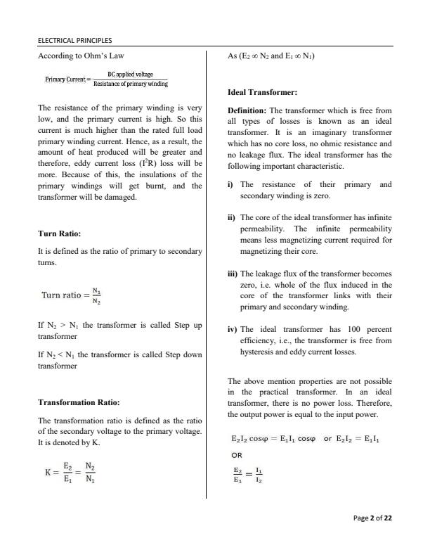 Page 2 – Single Phase Transformers Notes – Kenyaplex