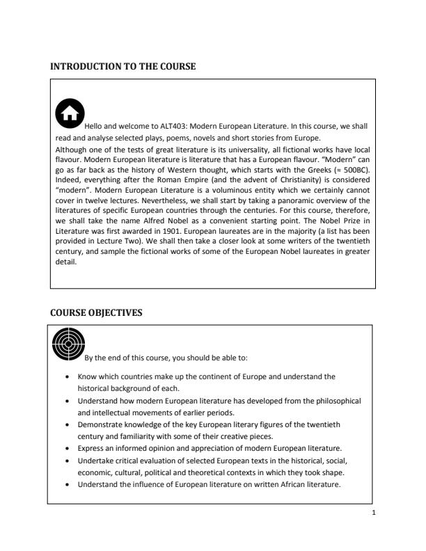 Page 1 – ALT 403: Modern European Literature Notes – Kenyaplex