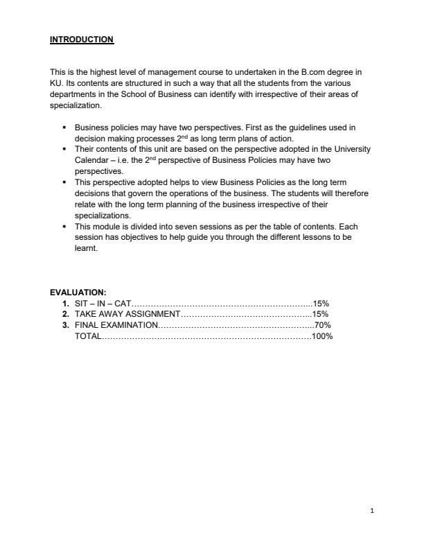 Page 1 – BBA 400: Business Policies and Decisions Notes – Kenyaplex