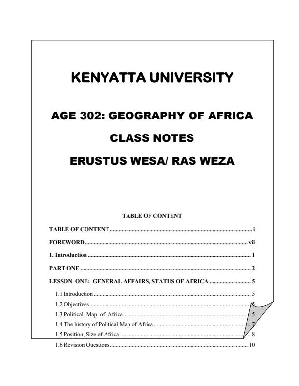 Page 1 – AGE 302: Geography of Africa Lecture Notes – Kenyaplex
